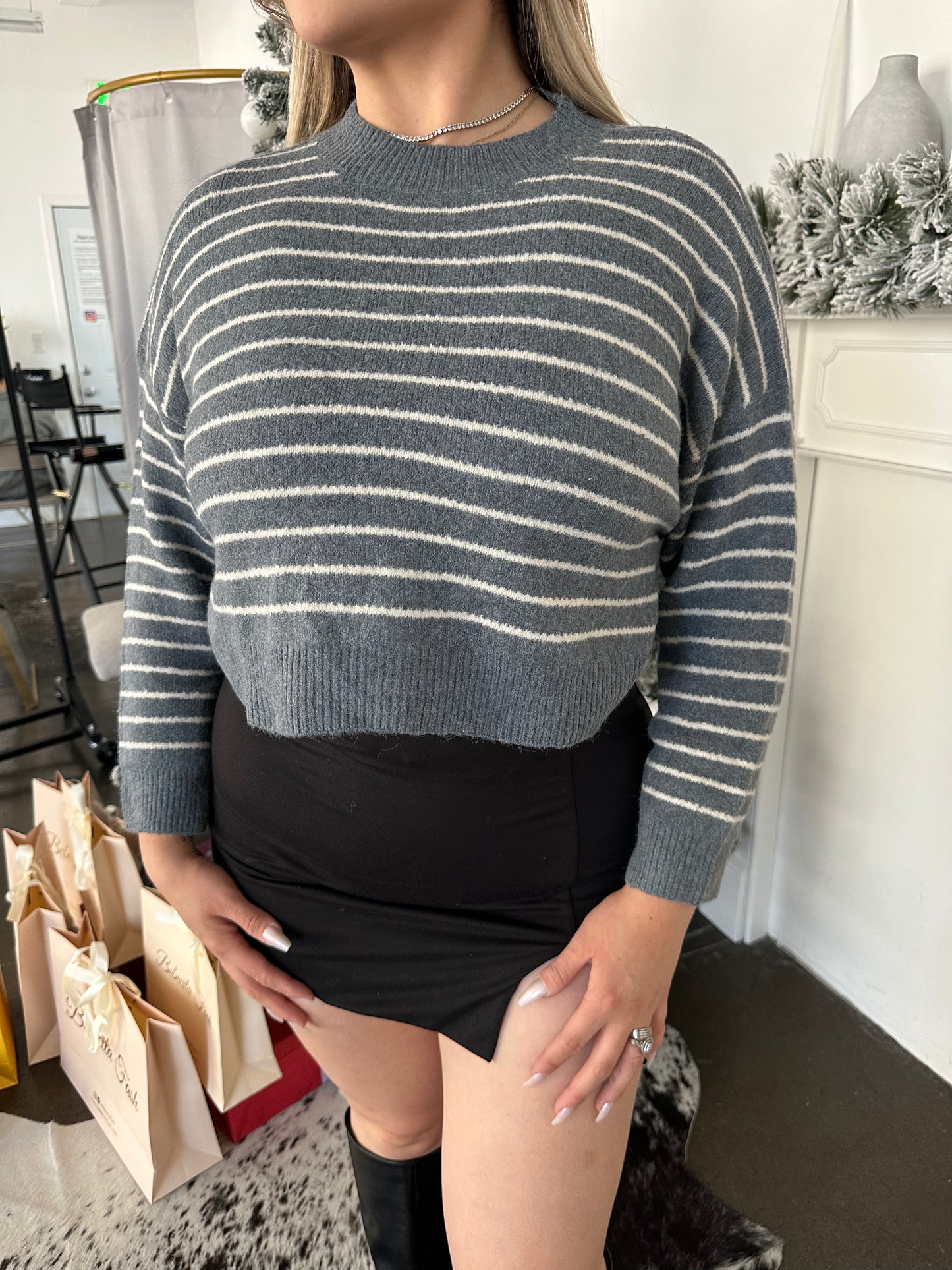 Miranda Striped Top (GRAY)