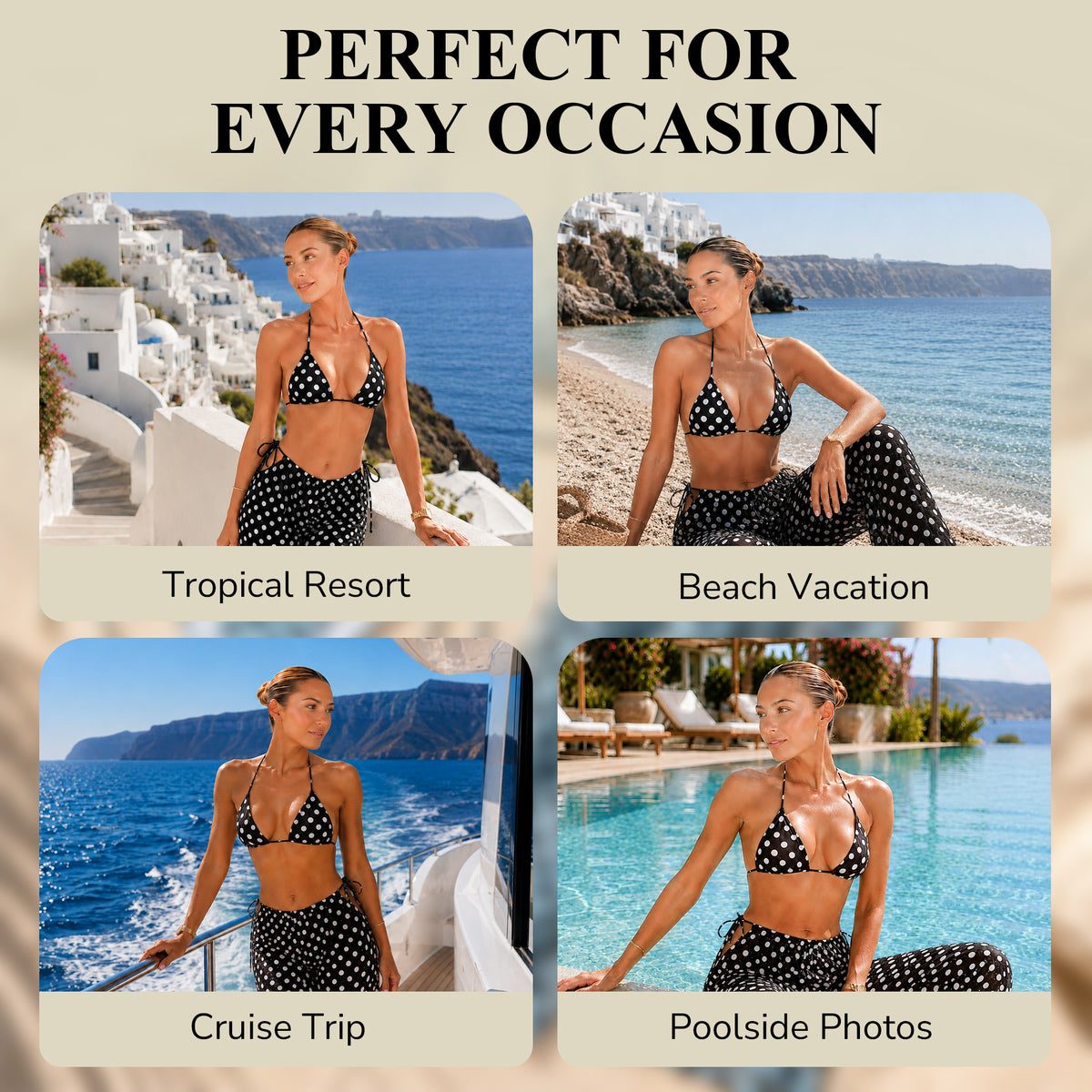 3 Piece Polka Dot Bikini & Sheer Pants Set (BLACK)