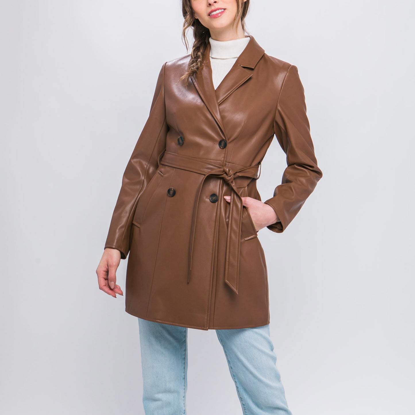 Mia Faux Leather Jacket (BROWN)