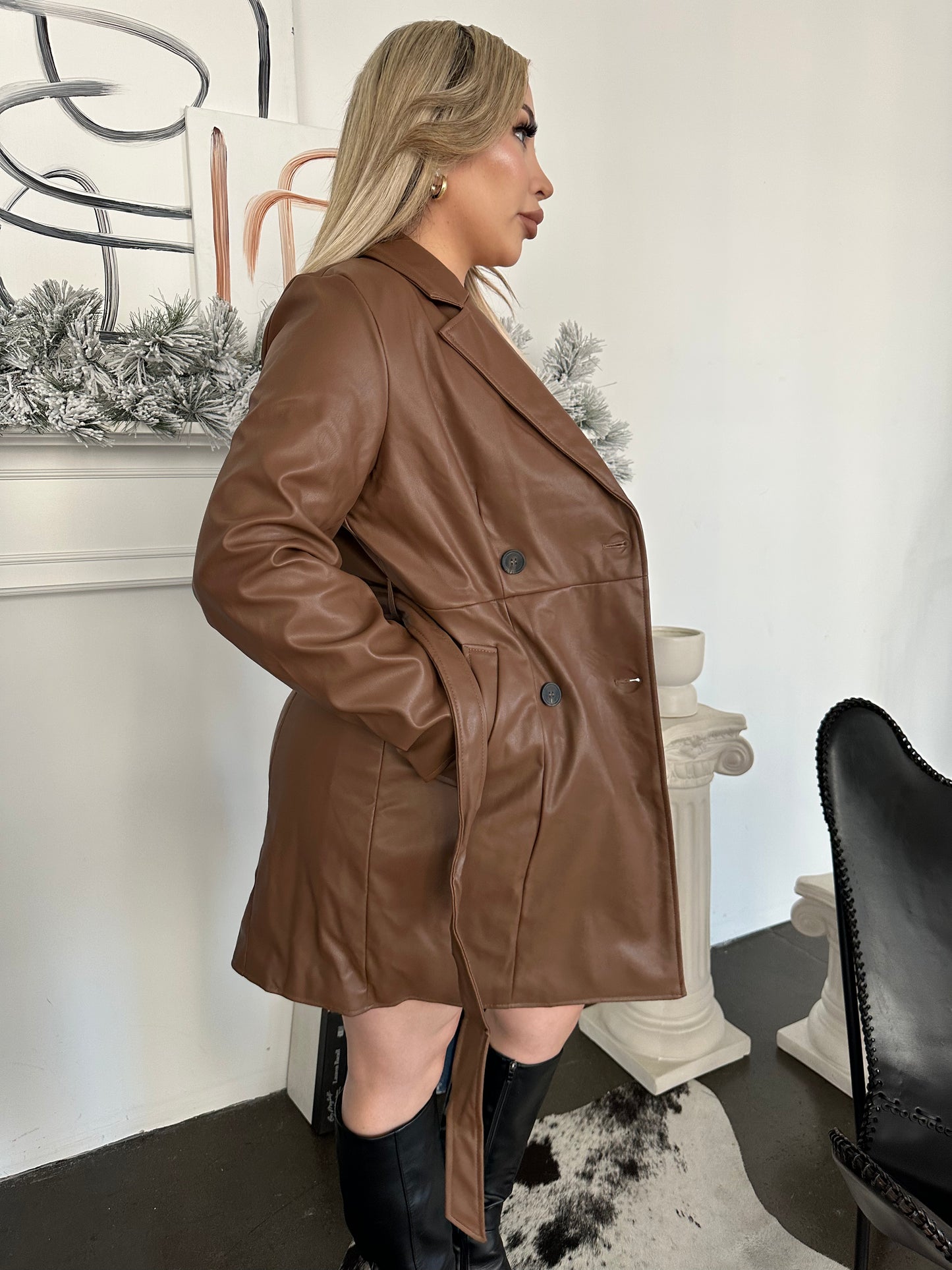 Mia Faux Leather Jacket (BROWN)