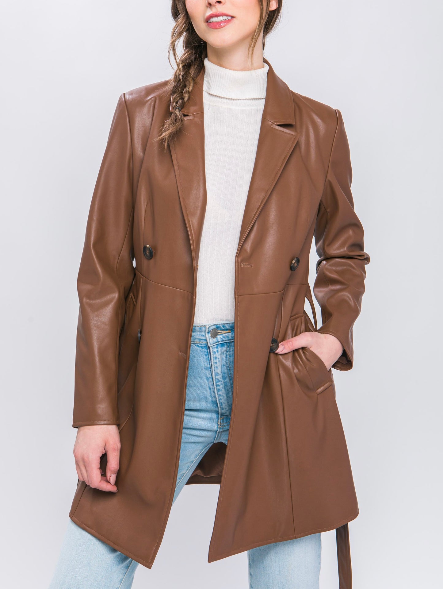 Mia Faux Leather Jacket (BROWN)