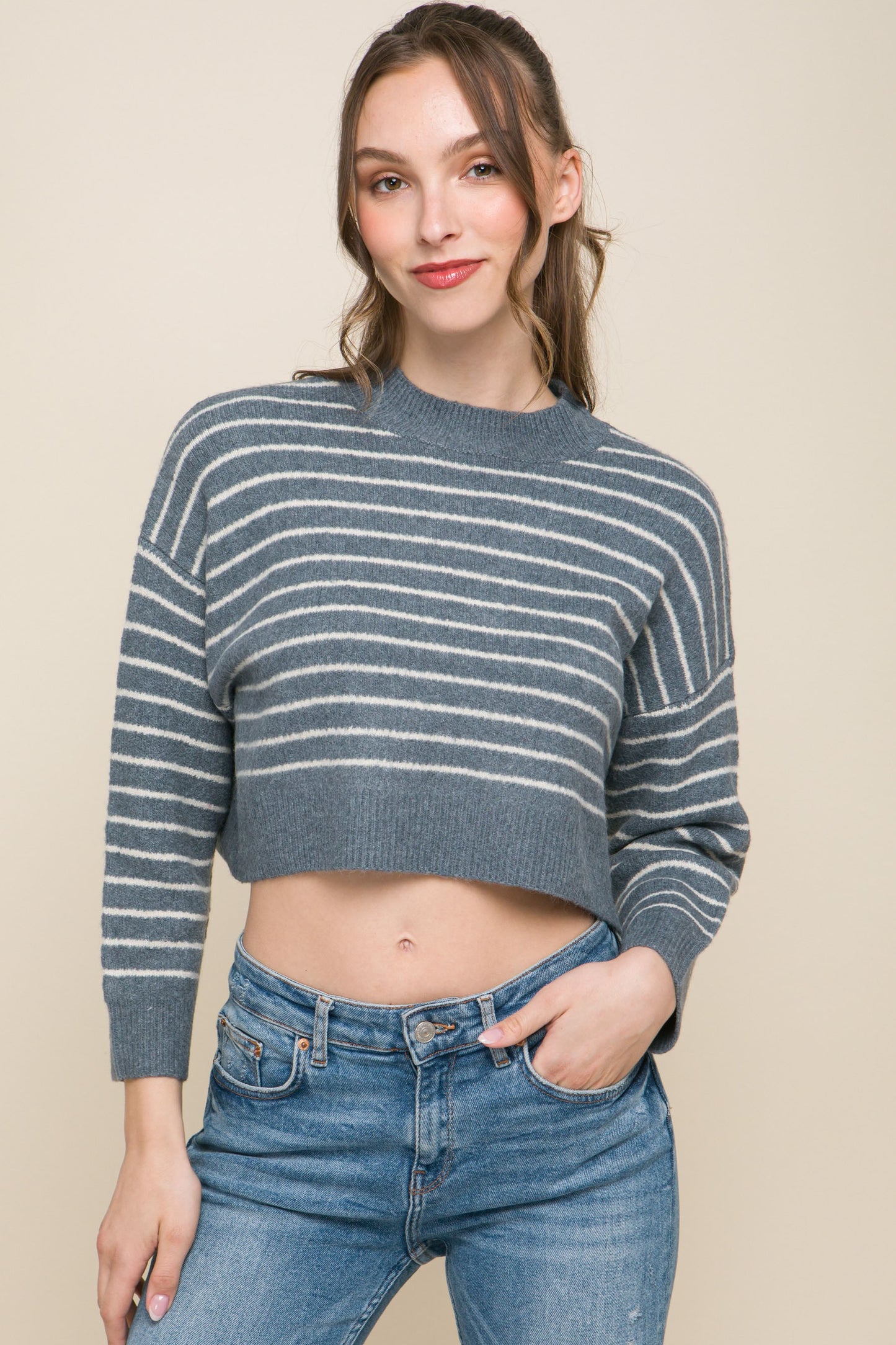 Miranda Striped Top (GRAY)