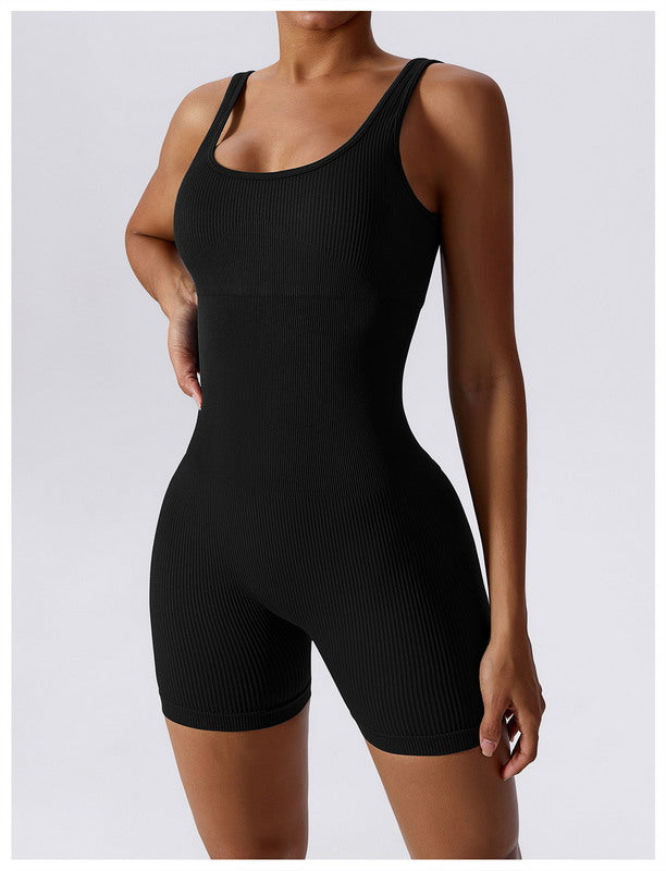 Girl Power Ribbed Romper (BLACK)