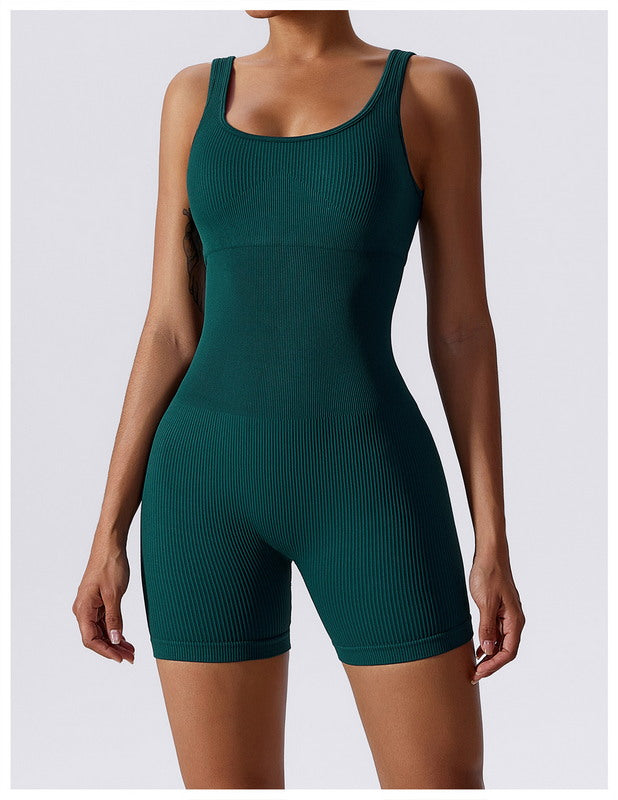 Girl Power Ribbed Romper (DARK GREEN)