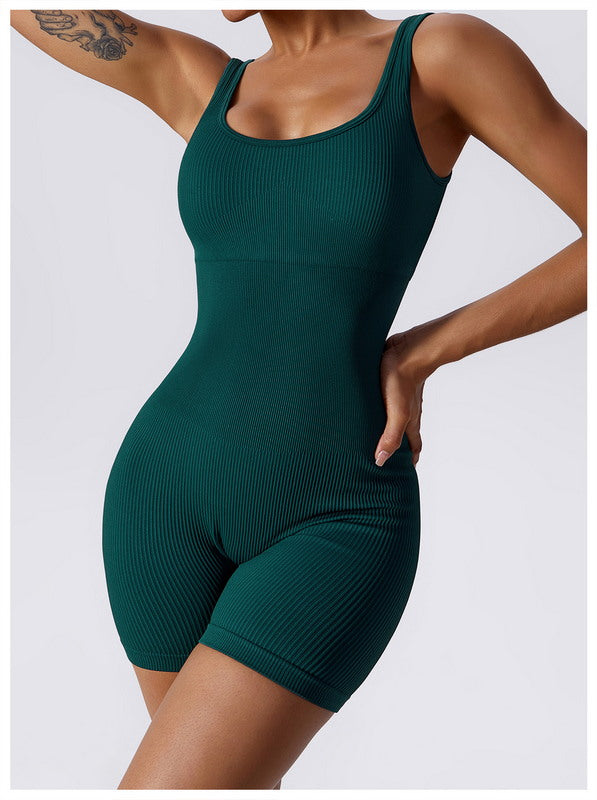 Girl Power Ribbed Romper (DARK GREEN)