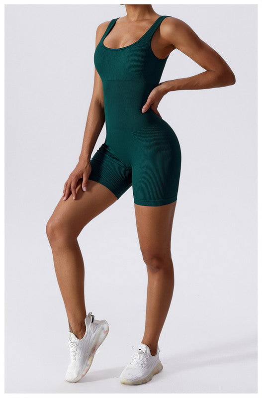 Girl Power Ribbed Romper (DARK GREEN)