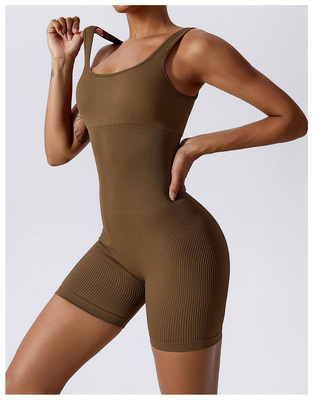 Girl Power Ribbed Romper (BROWN)