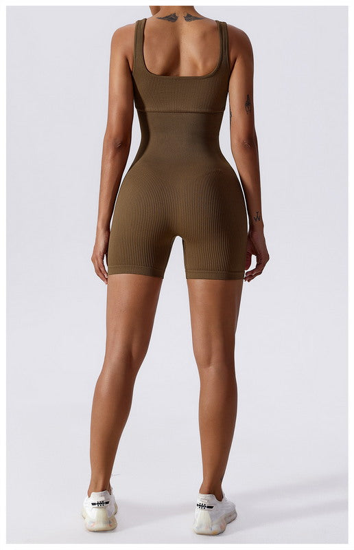 Girl Power Ribbed Romper (BROWN)