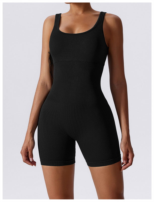 Girl Power Ribbed Romper (BLACK)