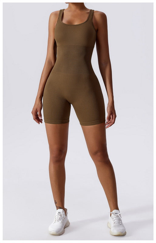 Girl Power Ribbed Romper (BROWN)