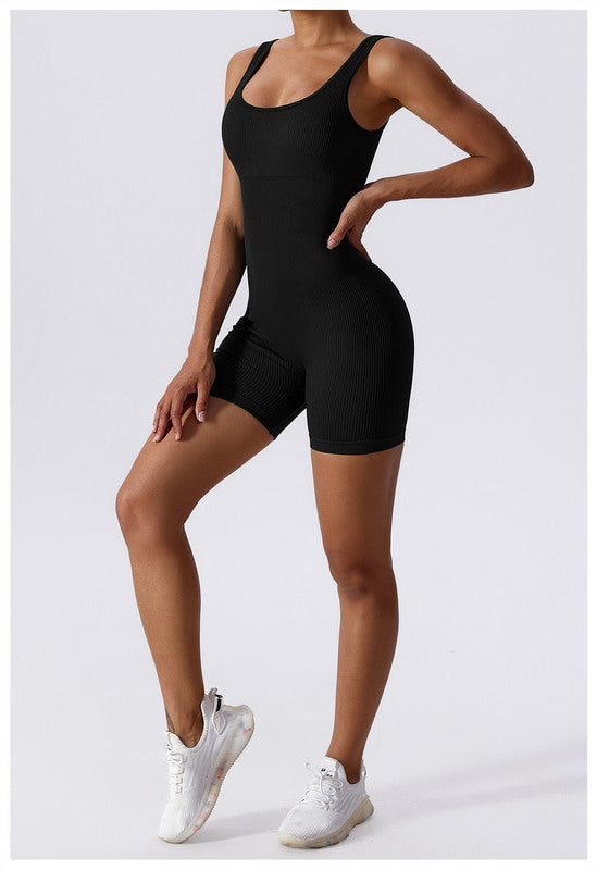 Girl Power Ribbed Romper (BLACK)