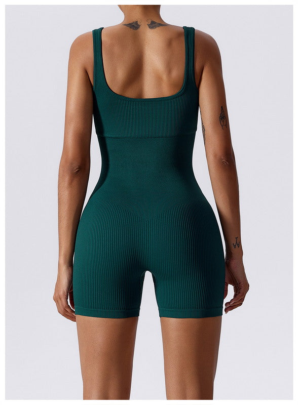Girl Power Ribbed Romper (DARK GREEN)