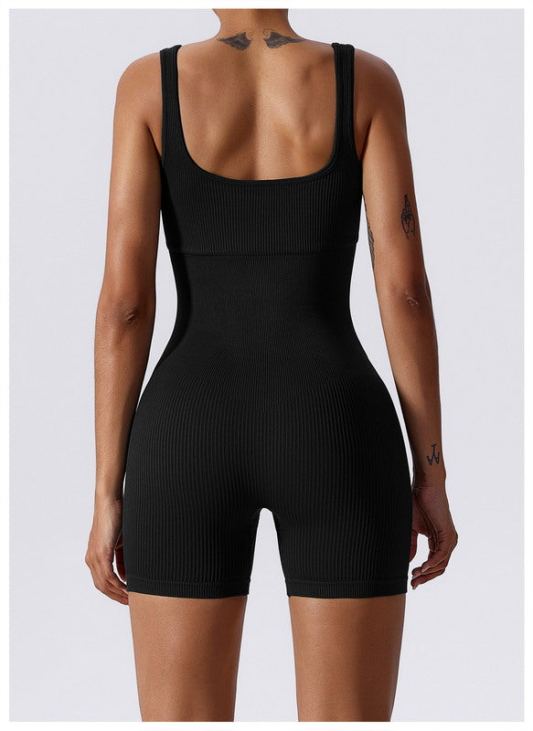 Girl Power Ribbed Romper (BLACK)