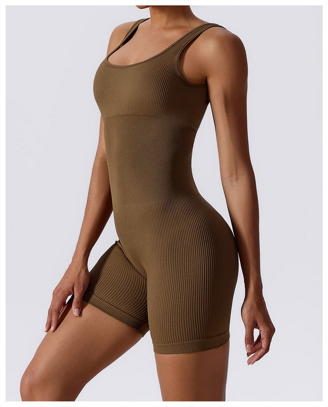 Girl Power Ribbed Romper (BROWN)