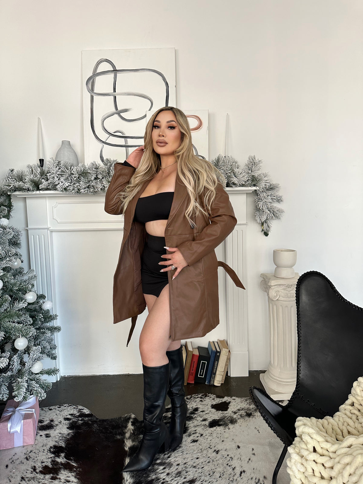 Mia Faux Leather Jacket (BROWN)