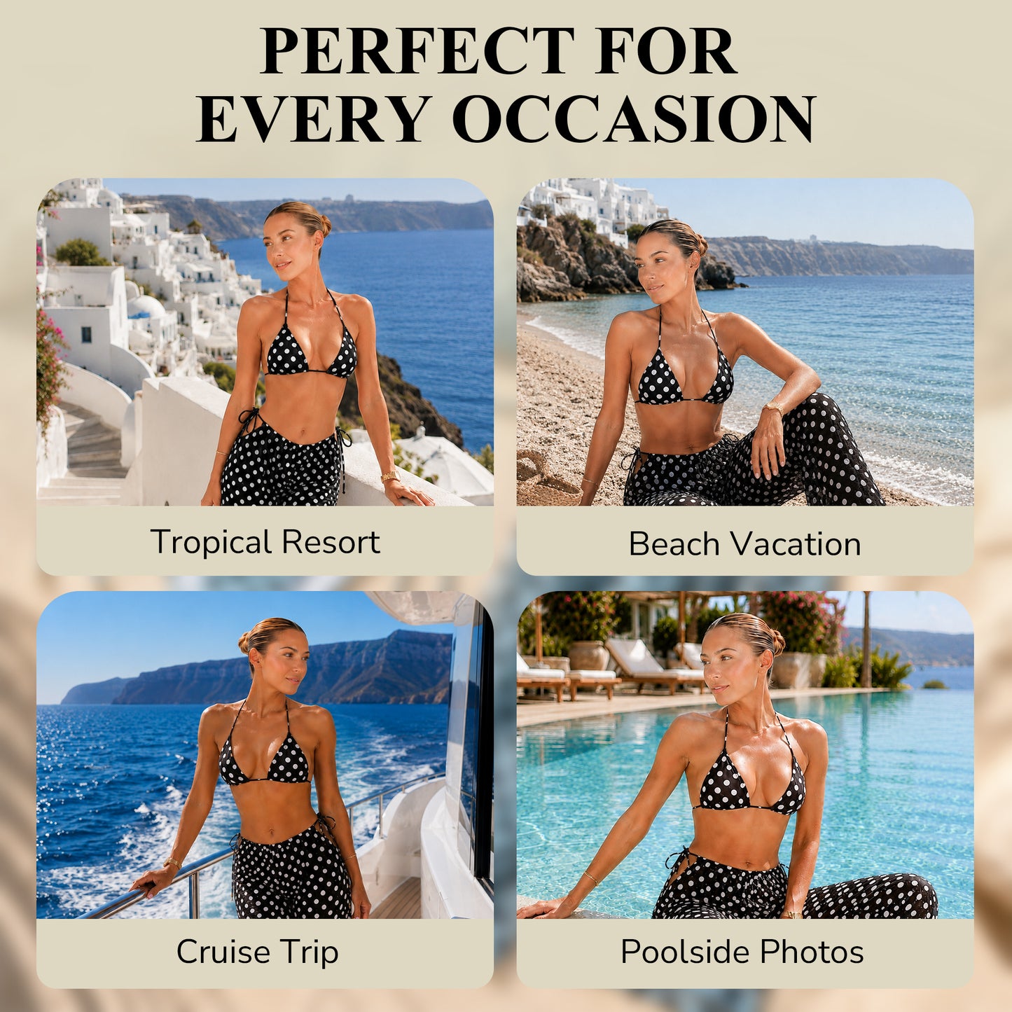 3 Piece Polka Dot Bikini & Sheer Pants Set