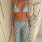3 Piece Polka Dot Bikini & Sheer Pants Set (BROWN)