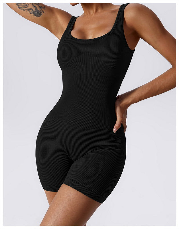 Girl Power Ribbed Romper (BLACK)