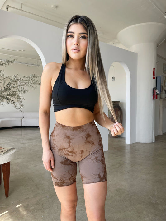 Marble Scrunch Shorts (BROWN)