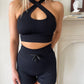 On Track Ribbed Tie Mini Shorts (BLACK)