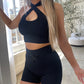 On Track Ribbed Tie Mini Shorts (BLACK)